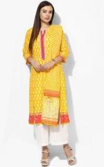 Biba Yellow Printed Kurta Cullottes With Dupatta women