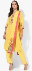 Biba Yellow Printed Kurta Pants Dupatta women