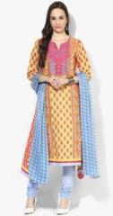 Biba Yellow Printed Salwar Kurta Dupatta women