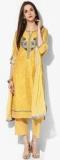 Biba Yellow Solid Cotton Silk Salwar Kameez Dupatta women