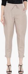 Bitterlime Beige Solid Regular Fit Regular Trousers women