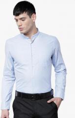 Black Coffee Blue Self Design Slim Fit Formal Shirt men