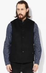 Blackberrys Black Solid Slim Fit Waistcoat men