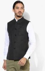 Blackberrys Dark Grey Solid Slim Fit Nehru Jacket men