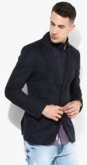 Blackberrys Navy Blue Solid Slim Fit Jacket & Blazers men