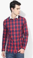 Blackberrys Red Checked Slim Fit Casual Shirt men