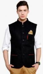 Blackbuk India Black Solid Waistcoat men