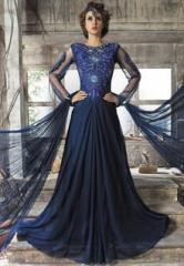 Blissta Navy Blue Embroidered Gown With Dupatta women