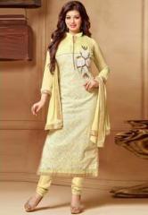 Blissta Yellow Embroidered Dress Material women