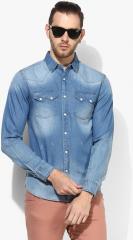 Blue Saint Blue Solid Slim Fit Casual Shirt men