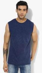 Blue Saint Navy Blue Printed Slim Fit Round Neck Vest men