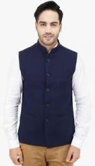 Bluethreads Navy Blue Solid Nehru Jacket men