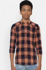 Bossini Rust & Navy Blue Regular Fit Checked Casual Shirt boys