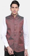 British Club Burgundy Solid Nehru Jacket men