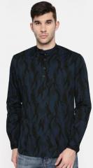 British Club Men Navy Printed Straight Kurta