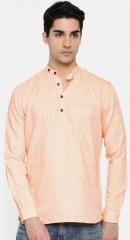 British Club Men Orange Solid Straight Kurta