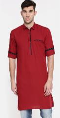 British Club Men Red Solid Straight Kurta