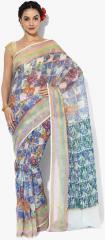 Bunkar Aqua Blue Printed Banarasi Saree women