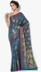 Bunkar Blue Embellished Banarasi Saree women