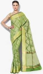 Bunkar Green Printed Banarasi Saree women