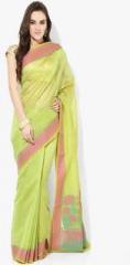 Bunkar Green Printed Supernet Saree women