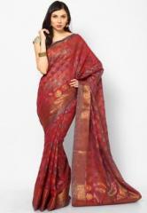 Bunkar Maroon Silk Blend Saree women