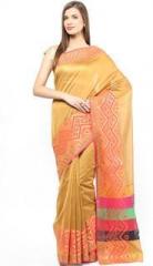 Bunkar Mustard Yellow Printed Chanderi Saree women