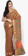 Bunkar Orange Embellished Saree women