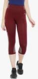 C9 Maroon Solid Capri Women