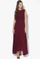 Calgari Maroon Solid Maxi Dress women