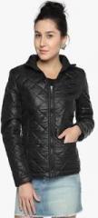 Campus Sutra Black Solid Winter Jacket women