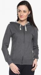 Campus Sutra Grey Solid Sweatshirt women