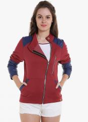 Campus Sutra Maroon Solid Sweat Jacket women