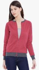 Campus Sutra Maroon Solid Sweatshirt women