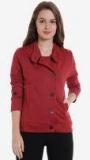 Campus Sutra Maroon Solid Winter Jacket Women