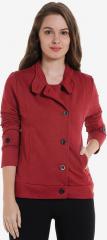 Campus Sutra Maroon Solid Winter Jacket women