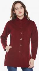 Cayman Maroon Solid Winter Jacket women