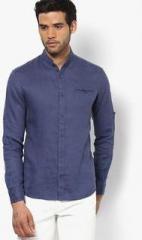 Celio Blue Linen Regular Fit Casual Shirt men