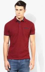 Celio Maroon Solid Polo T Shirt men