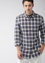 Celio Men Blue & Off White Slim Fit Checked Casual Shirt