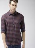 Celio Rust & Navy Regular Fit Checked Casual Shirt men