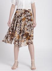 Chemistry Brown & White Printed Knee Length Flared Skirt women