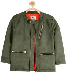 Cherry Crumble Olive Green Solid Biker Jacket boys