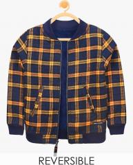 Cherry Crumble Reversible Navy Blue Checked Winter Jacket boys