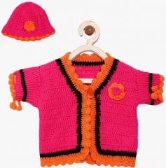 Chutput Pink Self Design Front Open girls