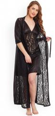 Claura Black Solid Nightdress With Robe women