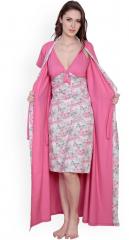 Claura Pink Printed Nightdress With Robe women