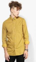 Colorplus Mustard Yellow Printed Slim Fit Casual Shirt men