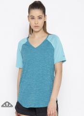 Columbia Blue Solid V Neck T Shirt women