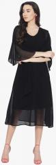 Cottinfab Black Solid Round Neck Dress women